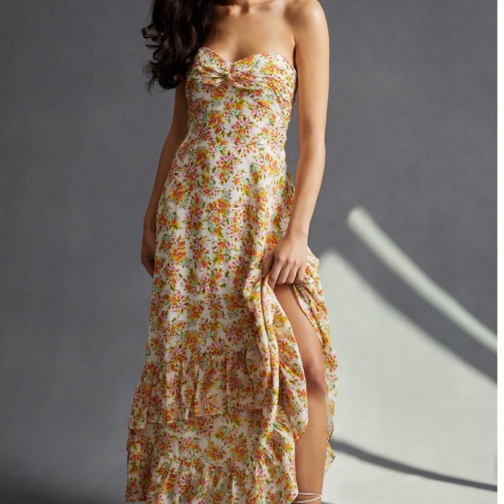 Shoshanna Rmy Strapless Floral Midi Dress Size 6
